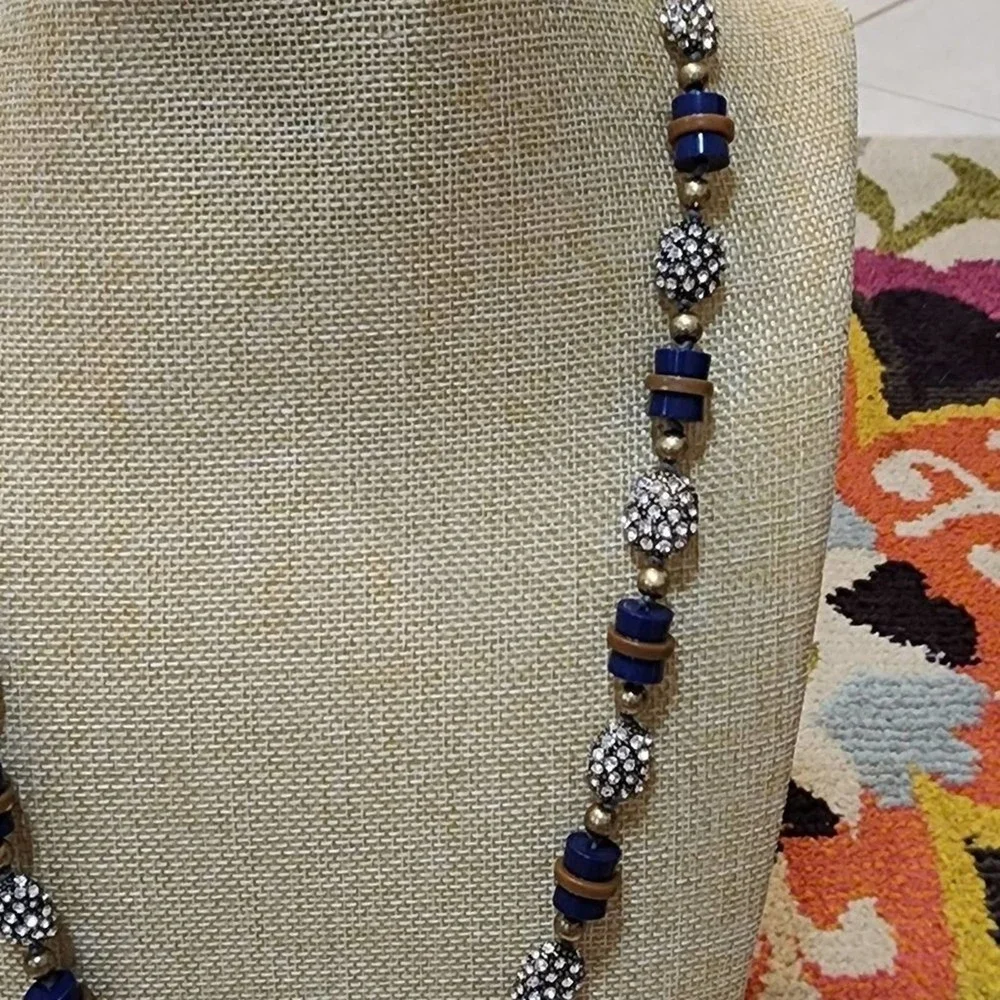J. Crew navy‎ and bronze jeweled long necklace